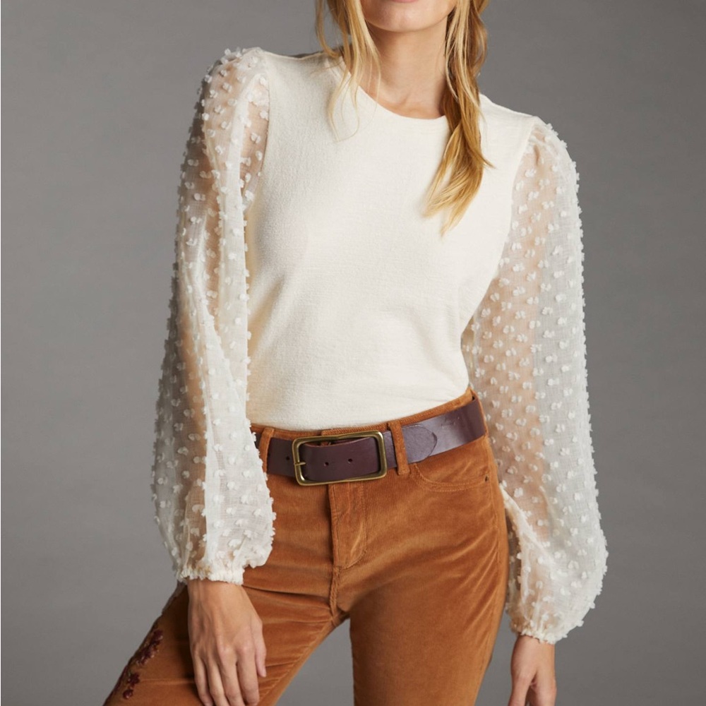 Maeve Ivory Puff-Sleeve Long Sleeve Top